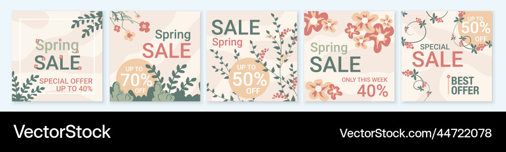 Spring sale square template set for ads posts Spring sale square template set for ads posts vector image