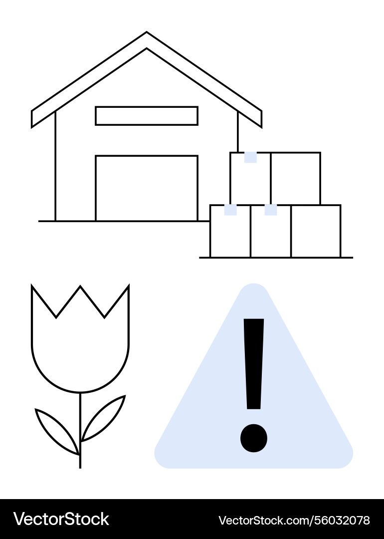 Warehouse with stacked boxes warning exclamation Warehouse with stacked boxes warning exclamation vector image