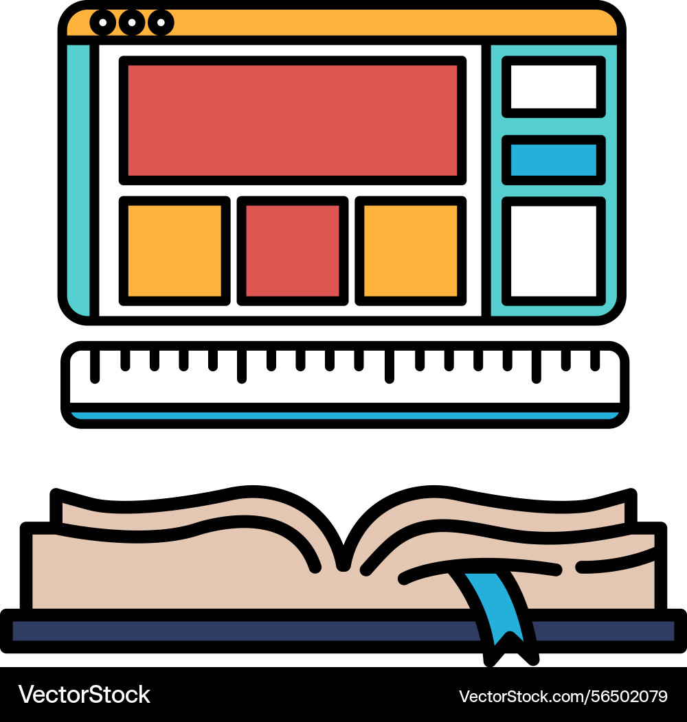 A computer monitor with ruler next A computer monitor with ruler next vector image