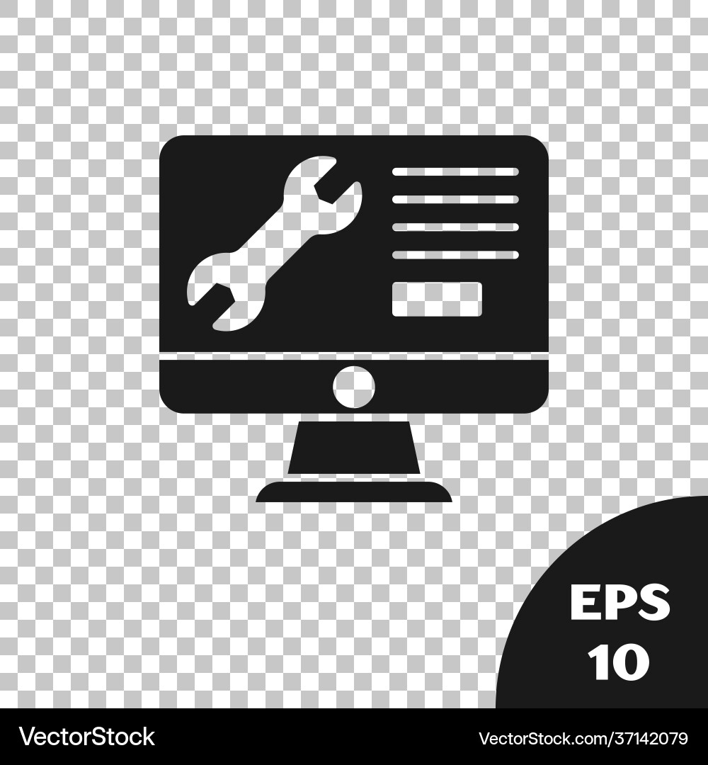 Black computer monitor with wrench icon isolated Black computer monitor with wrench icon isolated vector image