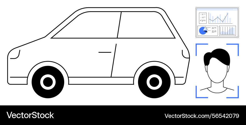 Car with data dashboard and face detection Car with data dashboard and face detection vector image