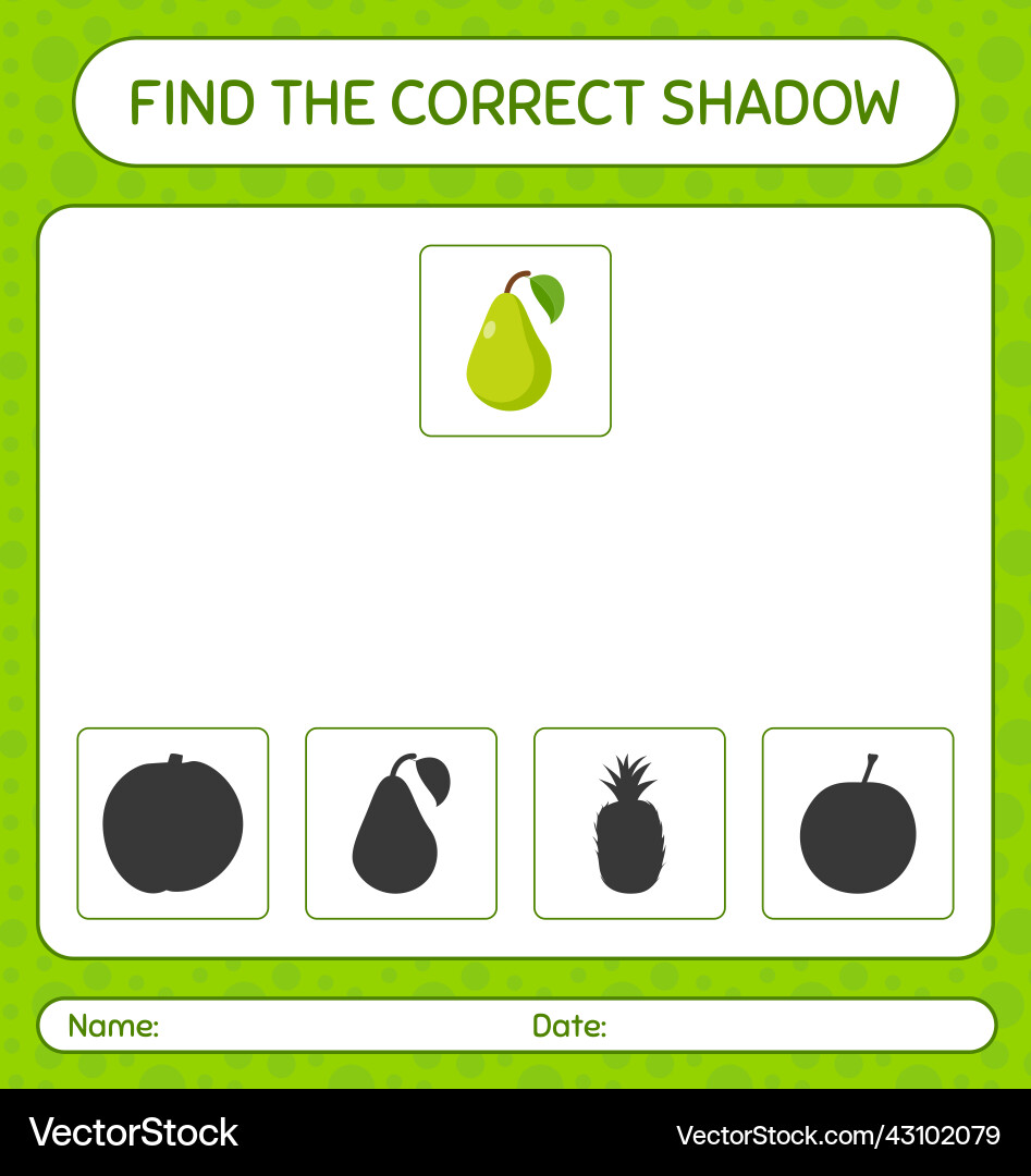 Find the correct shadows game with pear worksheet Find the correct shadows game with pear worksheet vector image