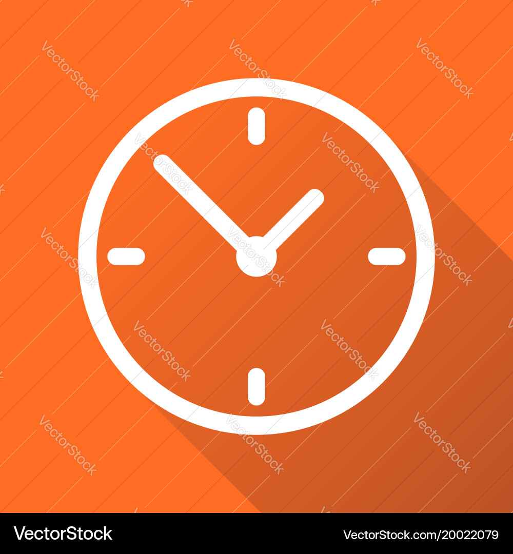 Flat Orange Clock Icon with Shadow vector image