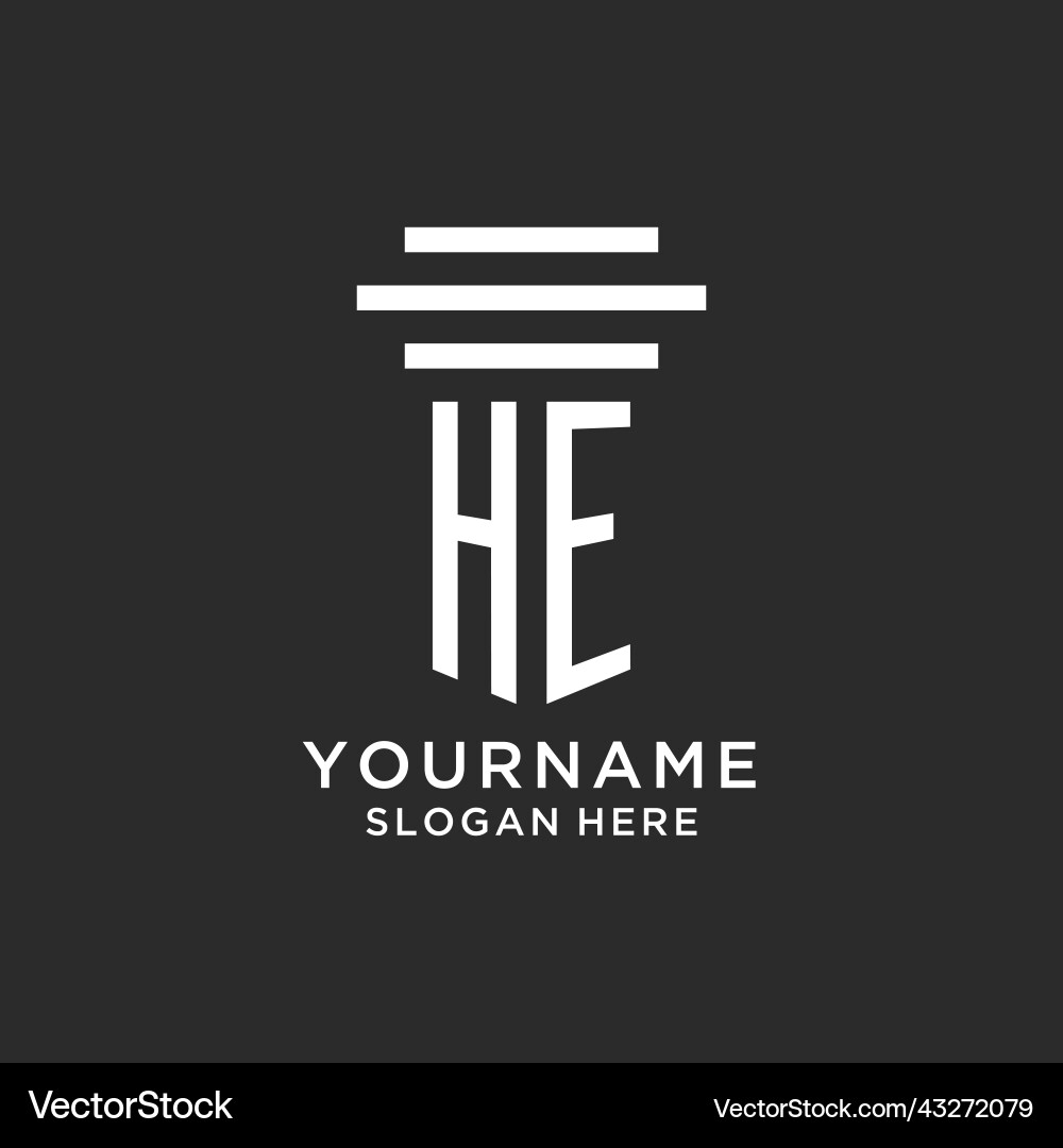 He initials with simple pillar logo design vector image