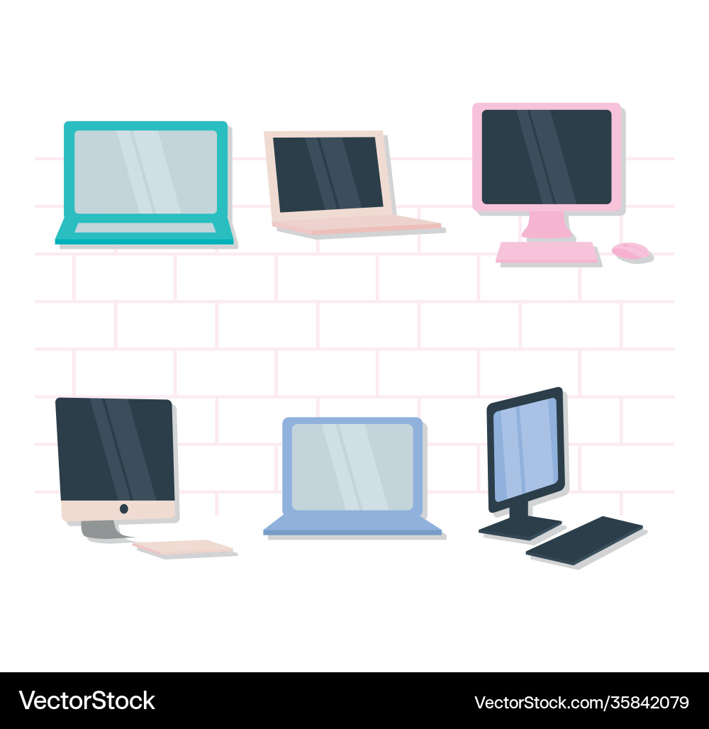 Icon set computers colorful design vector image