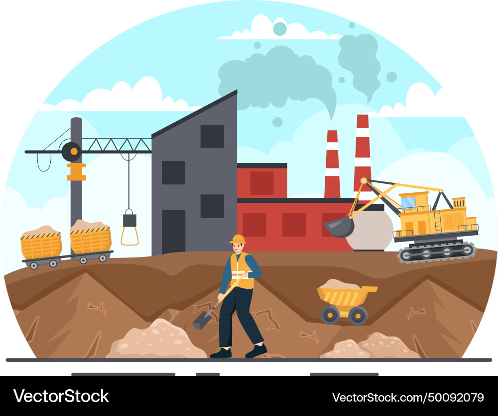 Mining company with heavy yellow dumper trucks Vector Image