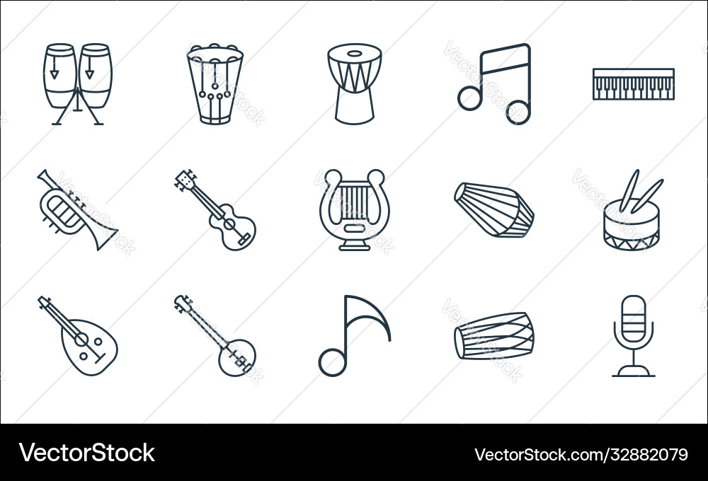 Music instruments line icons linear set quality Vector Image