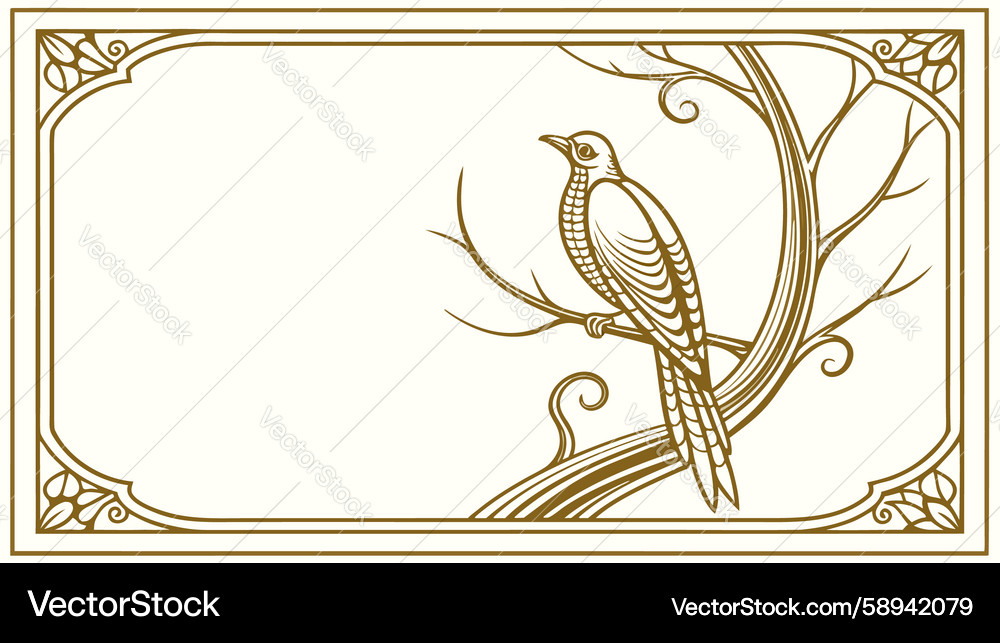 Ornate frame with bird on bare tree rustic Vector Image