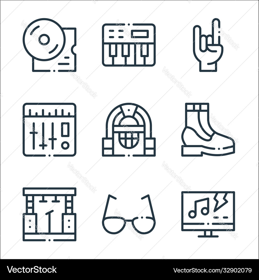 Rock n roll line icons linear set quality vector image