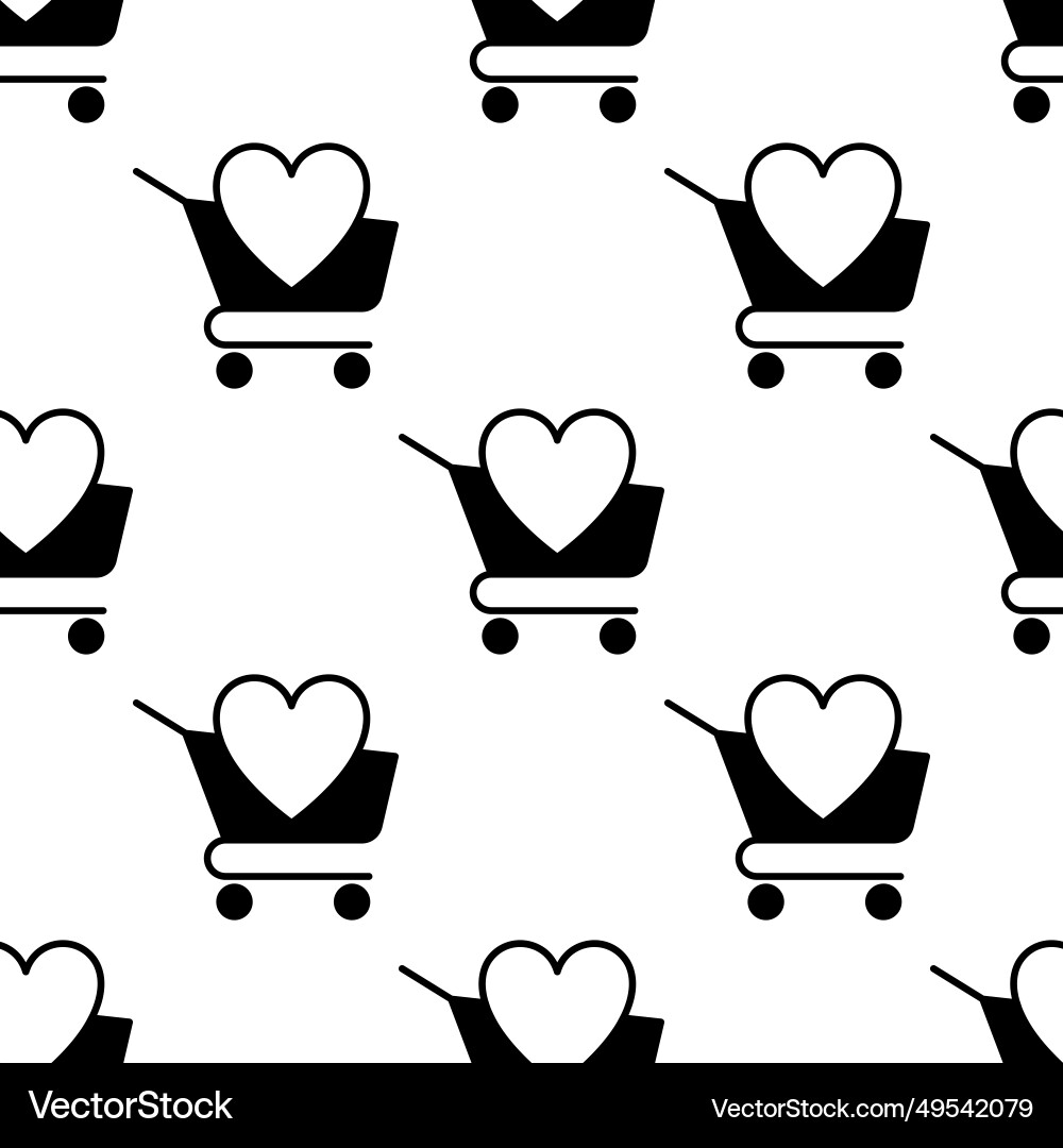 Seamless pattern of a grocery cart with heart Seamless pattern of a grocery cart with heart Vector Image