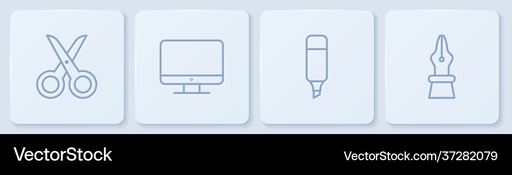 Set line scissors marker pen computer monitor Set line scissors marker pen computer monitor Vector Image