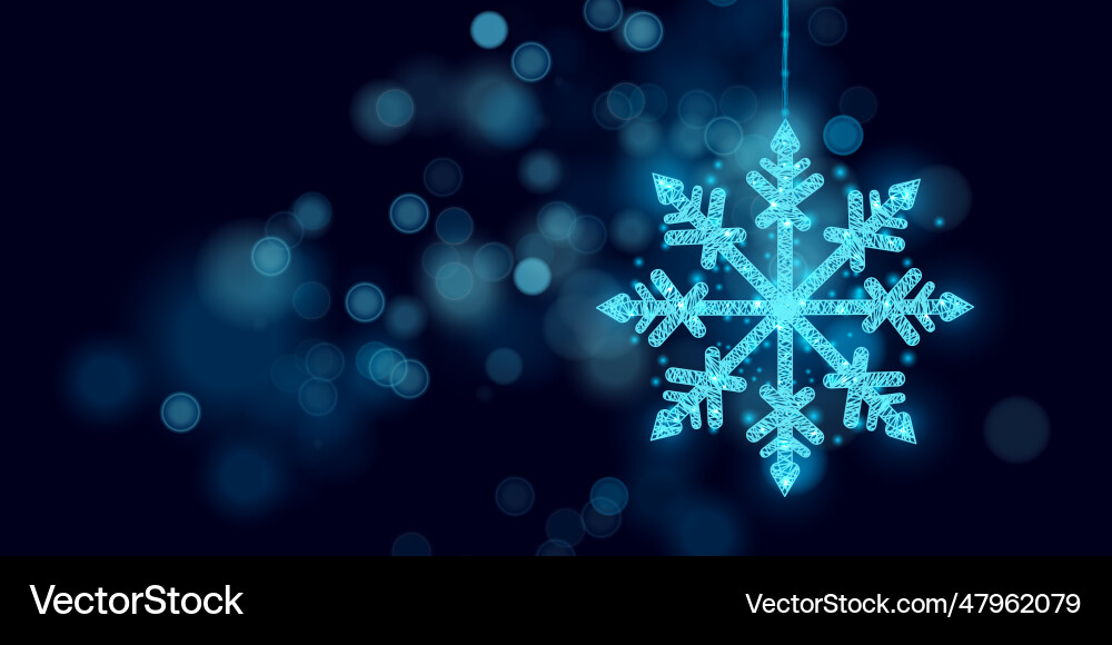 Wireframe snowflake on bokeh background low poly vector image