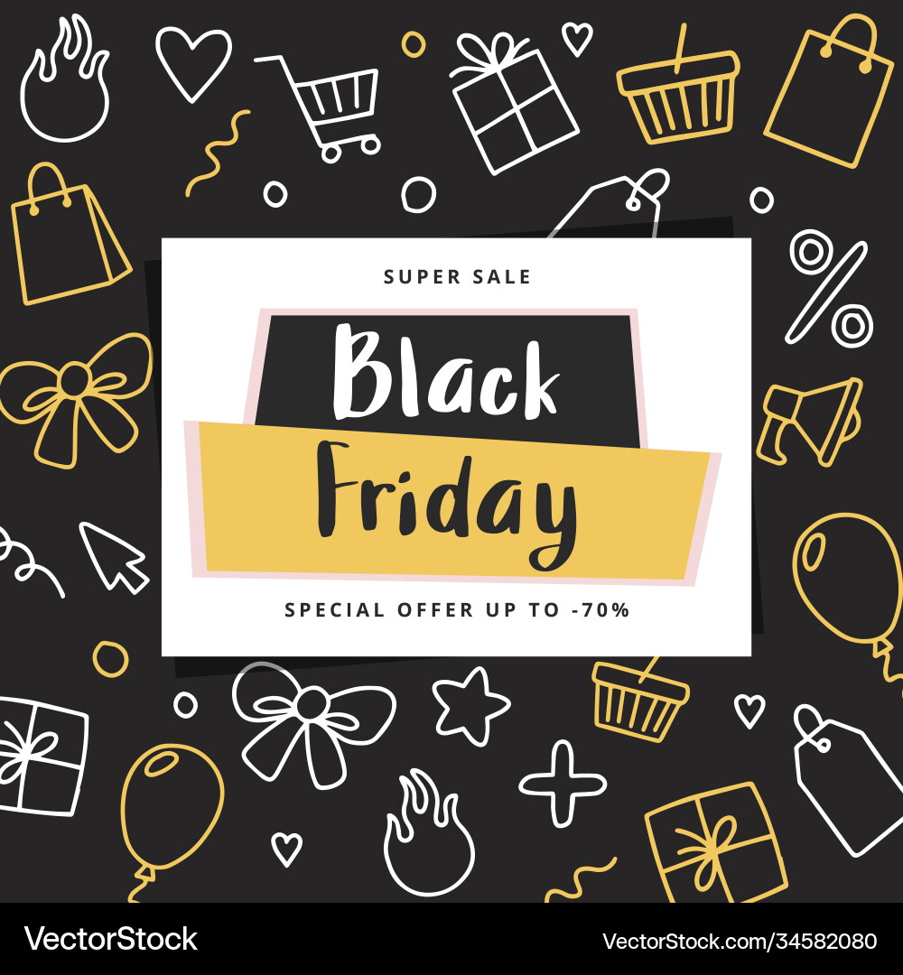 Black friday banner template with doodle elements Black friday banner template with doodle elements vector image