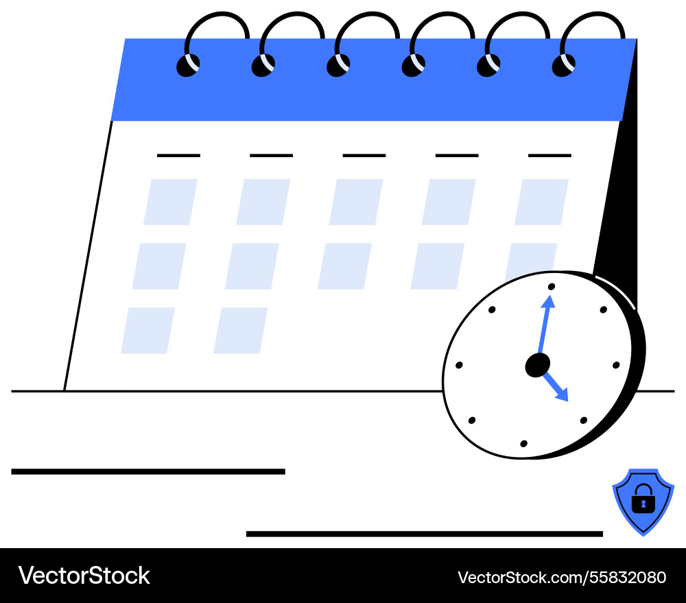 Calendar with clock and security shield Calendar with clock and security shield vector image