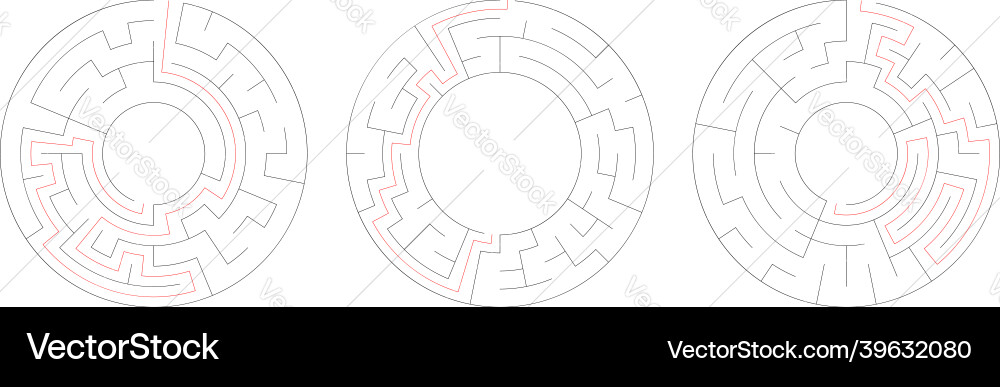 Circle circular maze labyrinth riddle game set Circle circular maze labyrinth riddle game set Vector Image