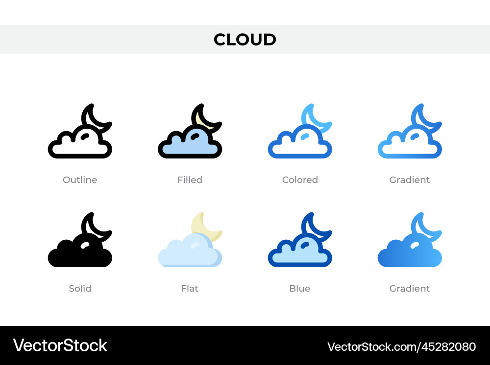 Cloud icons in different style set Cloud icons in different style set Vector Image