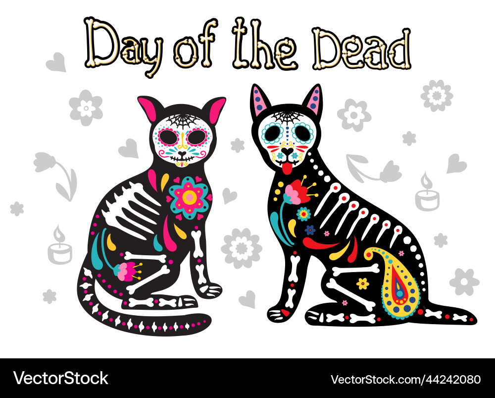 Day of the dead dia de los muertos dog and cat Day of the dead dia de los muertos dog and cat vector image