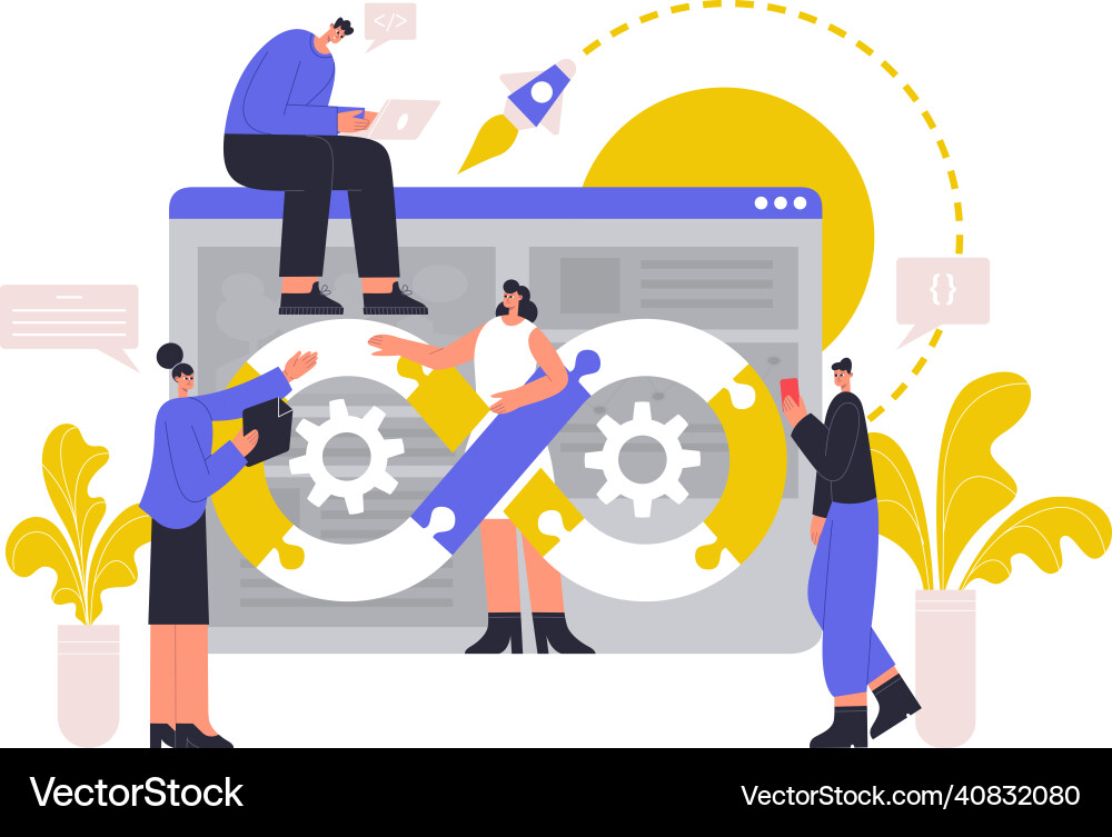 Devops developers characters software delivery Devops developers characters software delivery vector image