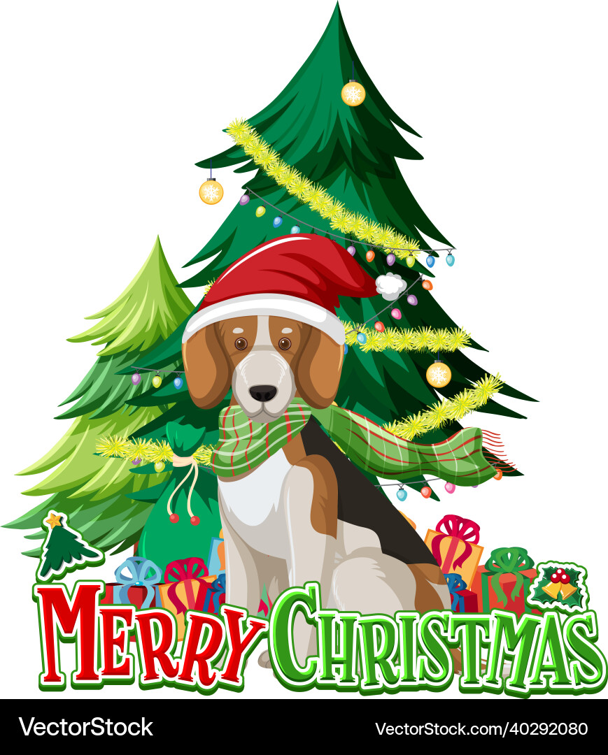 Frohe Weihnachten schriftart mit beagle dog Frohe Weihnachten schriftart mit beagle dog vektorbild