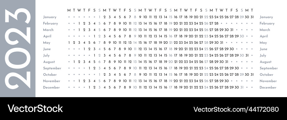 Gray simple linear calendar template for 2023 Gray simple linear calendar template for 2023 Vector Image