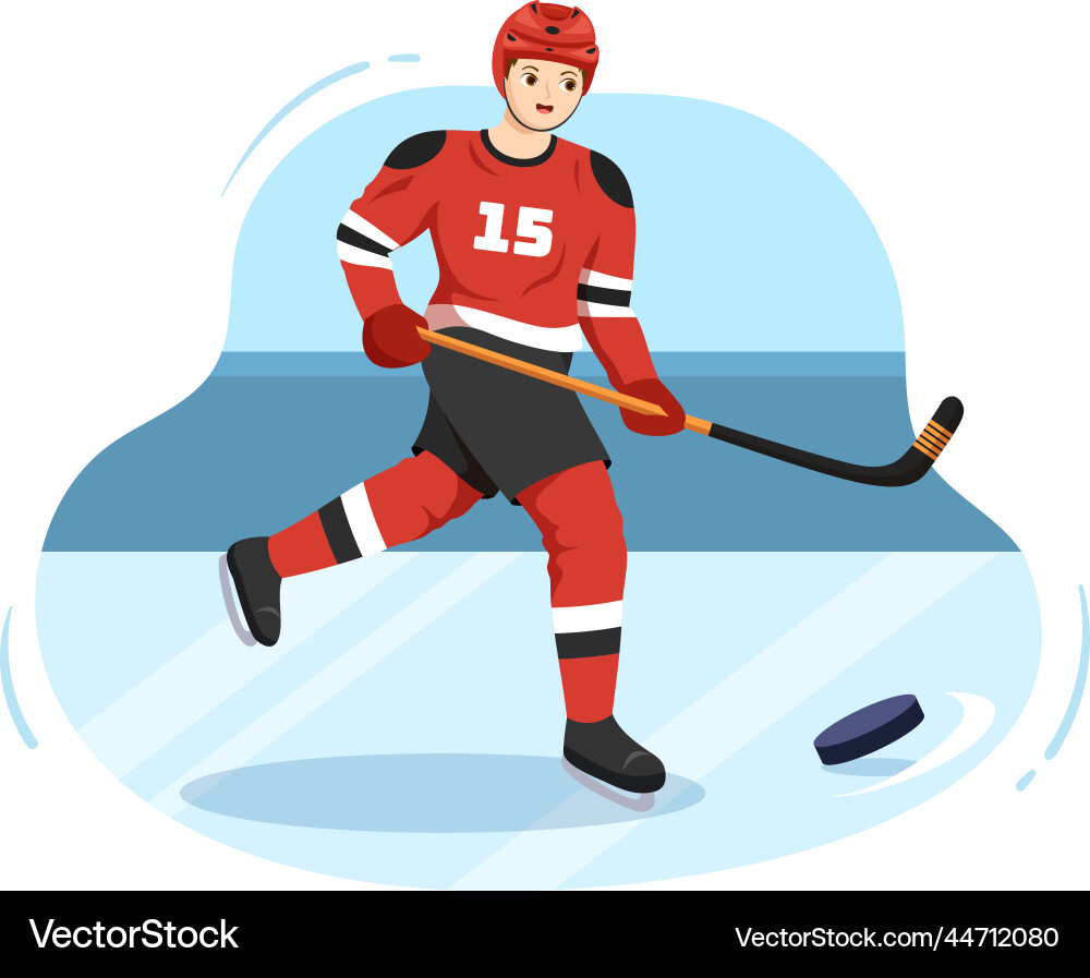 Ice hockey player sport with helmet stick puck Ice hockey player sport with helmet stick puck vector image
