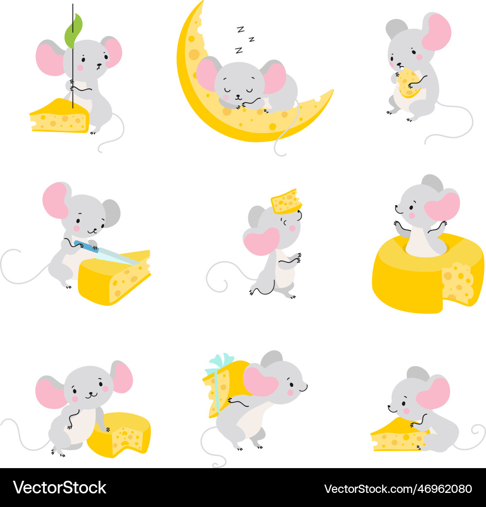 Mouse and cheese cute mice eating funny rats Mouse and cheese cute mice eating funny rats vector image