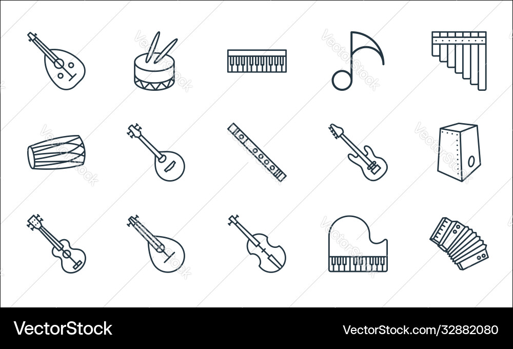 Music instruments line icons linear set quality Music instruments line icons linear set quality vector image