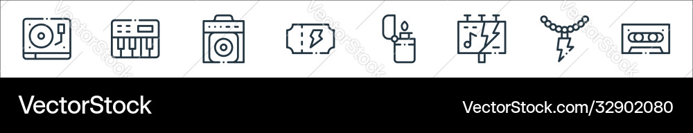 Rock n roll line icons linear set quality Rock n roll line icons linear set quality vector image