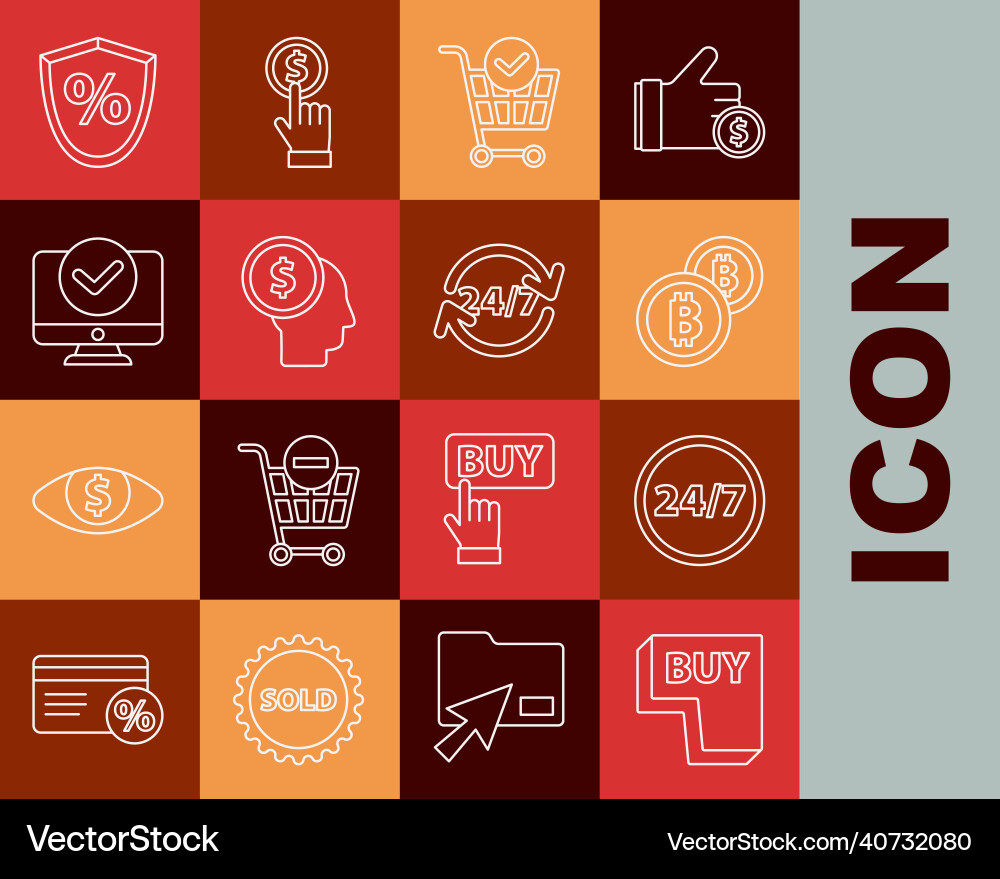 Set line buy button clock 24 hours Set line buy button clock 24 hours vector image