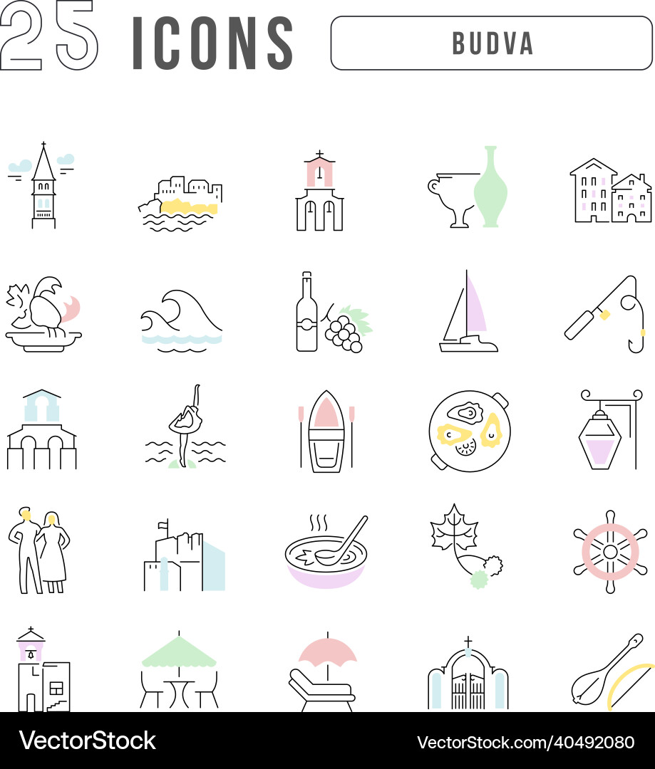 Set of linear icons budva Set of linear icons budva vector image