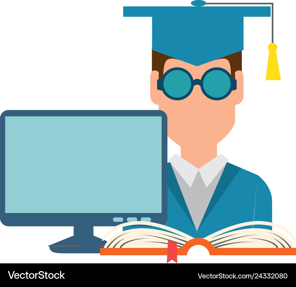 Student graduation with computer and book Student graduation with computer and book vector image