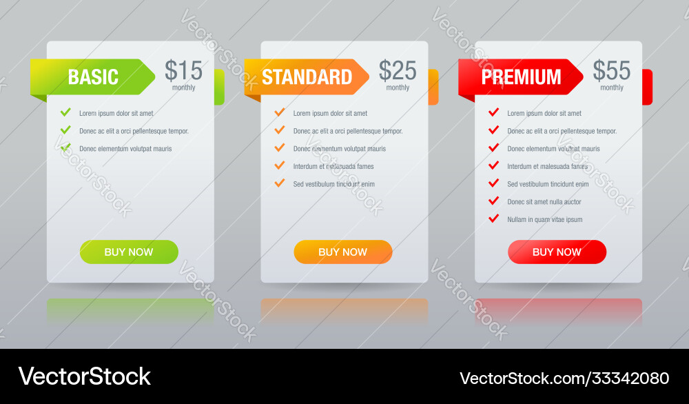 Tariff comparsion tables - web ui template vector image