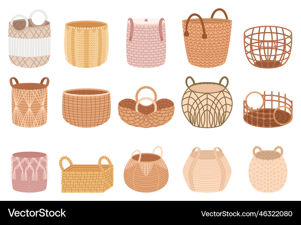Wicker Basket Collection Royalty Free Vector Image