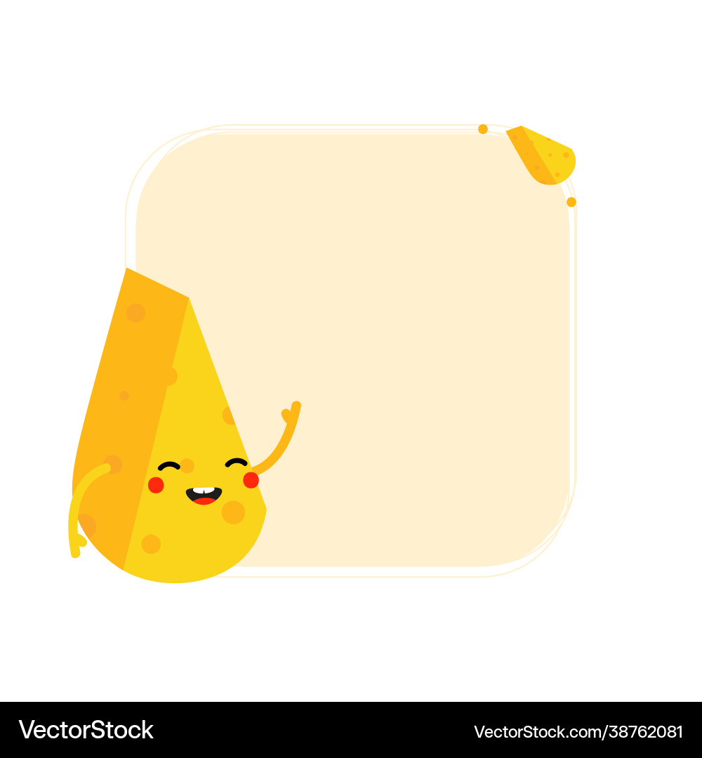 Cheese chunk character with blank square frame Cheese chunk character with blank square frame vector image