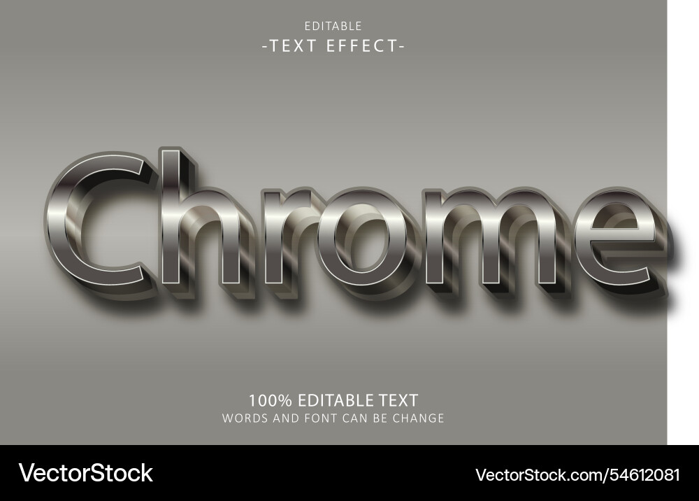 Chrome editable text effect 3d emboss elegant Vector Image