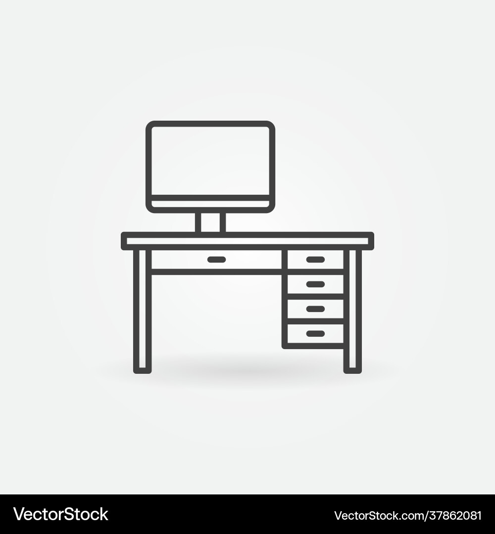 Computer on table concept linear icon vector image