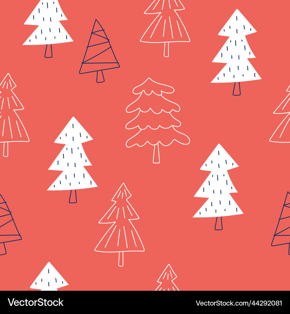 Draw seamless patterns with christmas trees on red vector image