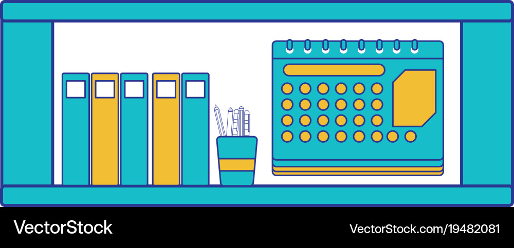 Full color office shelf with folders document vector image