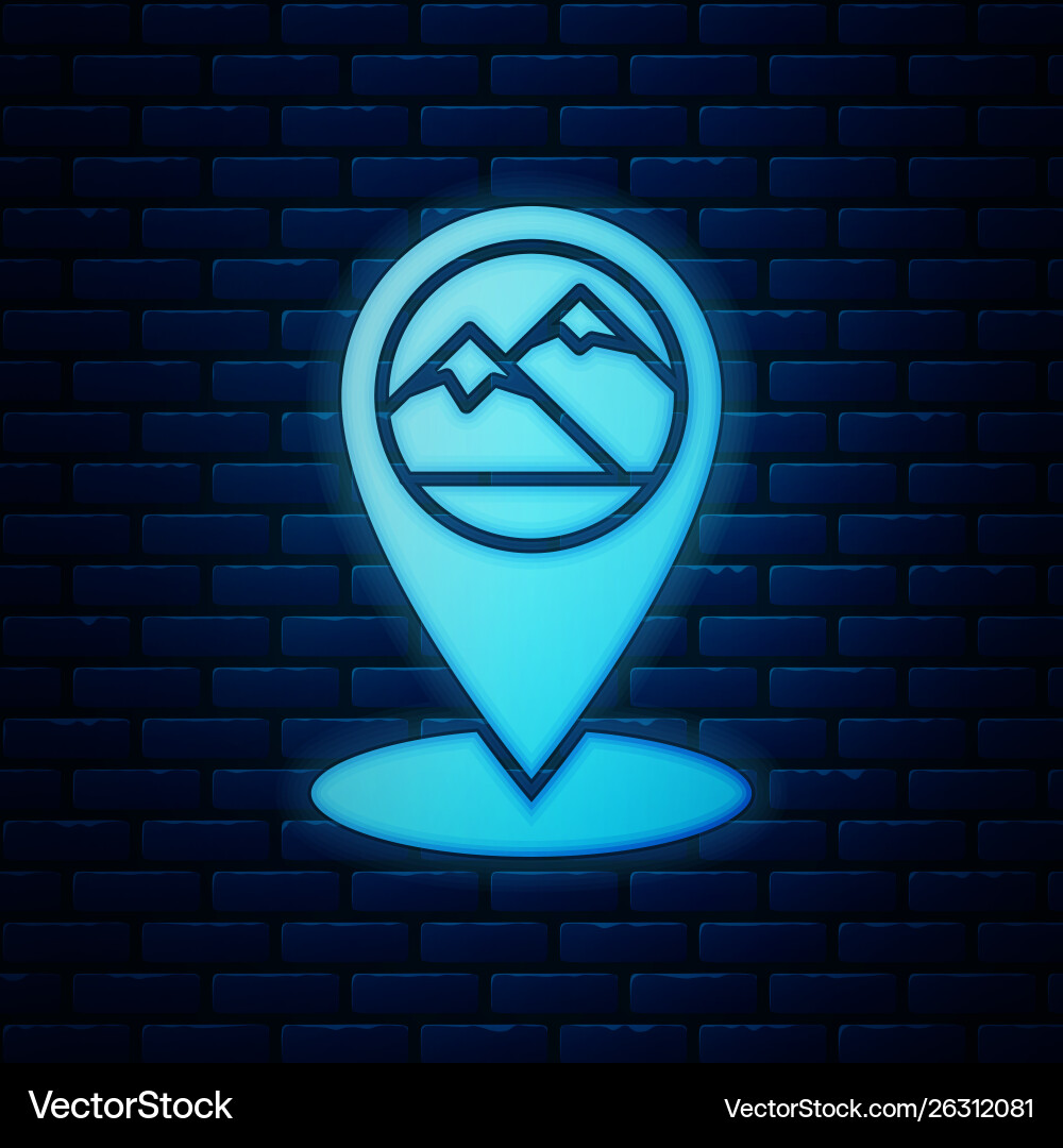 Glowing neon map pointer with mountain icon Glowing neon map pointer with mountain icon vector image