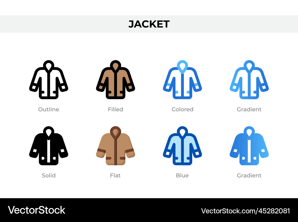 Jacket icons in different style set Vector Image