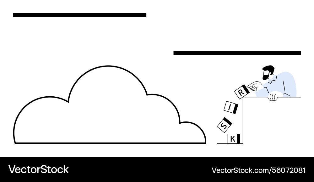 Man placing risk blocks on a cloud structure Man placing risk blocks on a cloud structure vector image