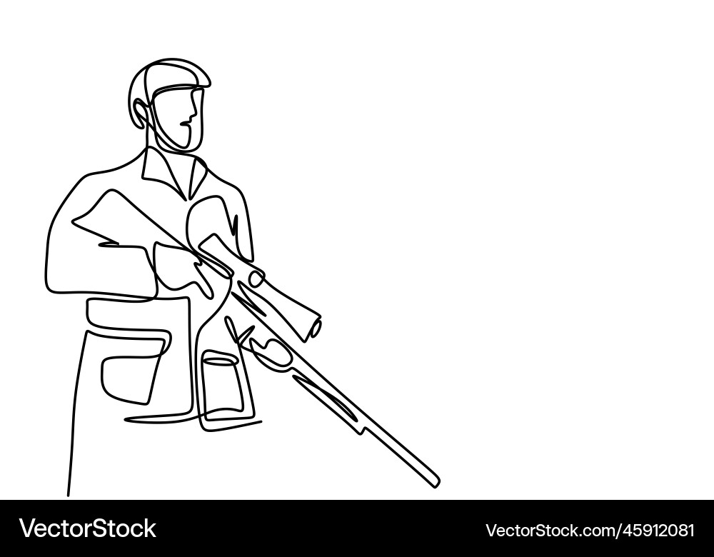 One continuous line drawing of army with uniform One continuous line drawing of army with uniform Vector Image