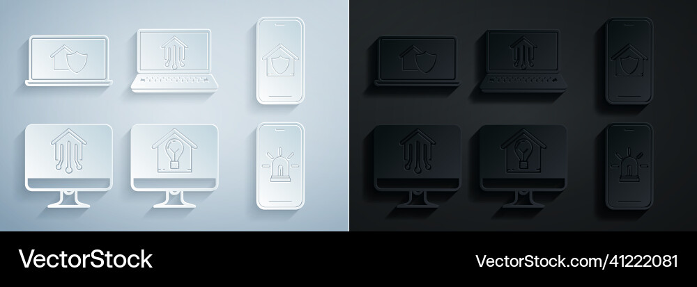 Set computer monitor with smart house and light Vector Image