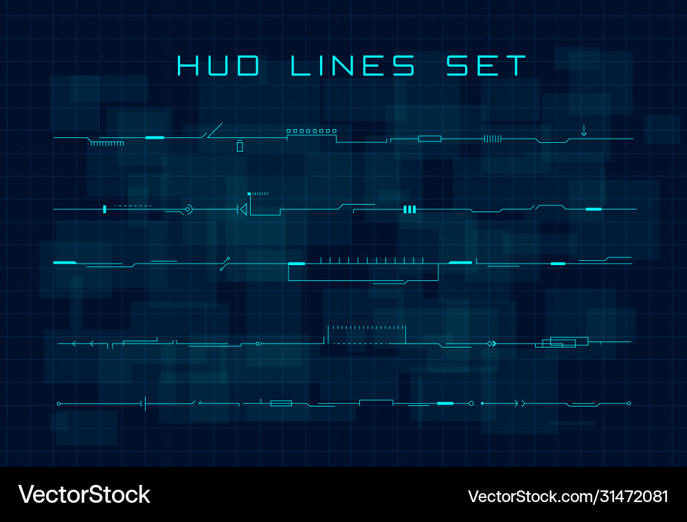 Set hud futuristic header footer and line Set hud futuristic header footer and line vector image