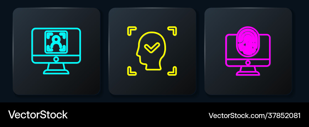 Set line face recognition monitor Set line face recognition monitor vector image