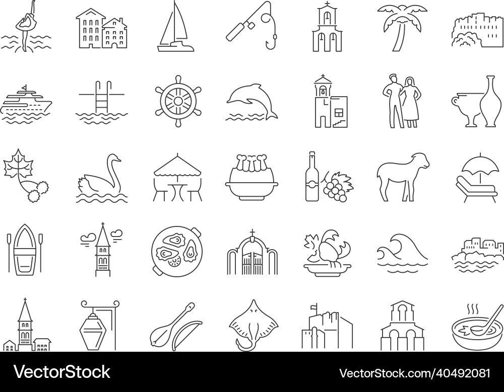 Set of linear icons budva Set of linear icons budva Vector Image