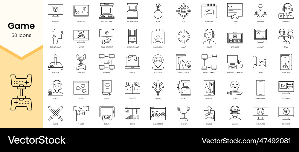 Simple outline set of game icons linear style Vector Image