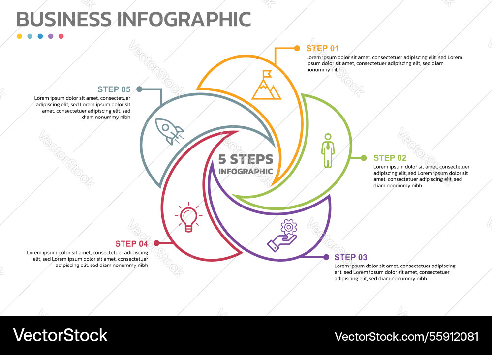 Visual data presentation cycle diagram with 5 Visual data presentation cycle diagram with 5 vector image