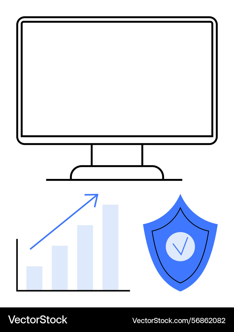 Computer screen with growth chart and shield Computer screen with growth chart and shield vector image