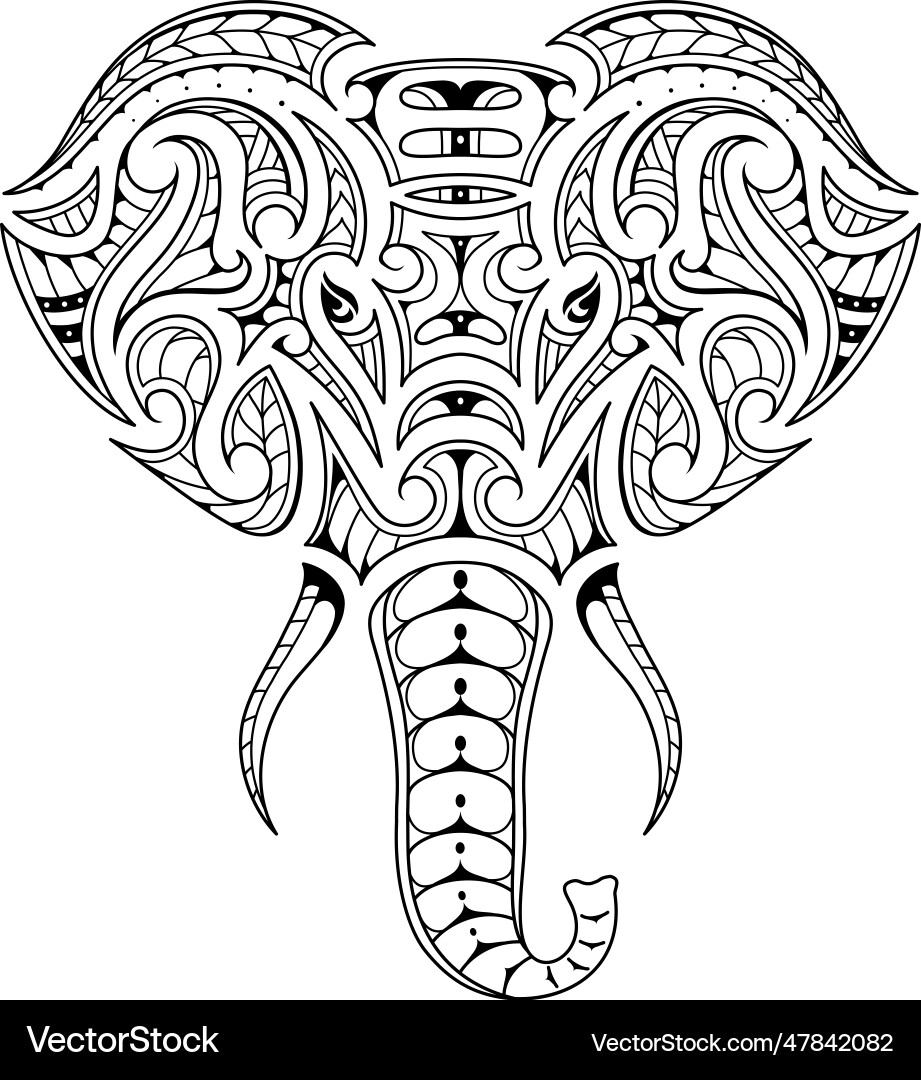 Ornamental Elephant Head Tattoo Vector Image